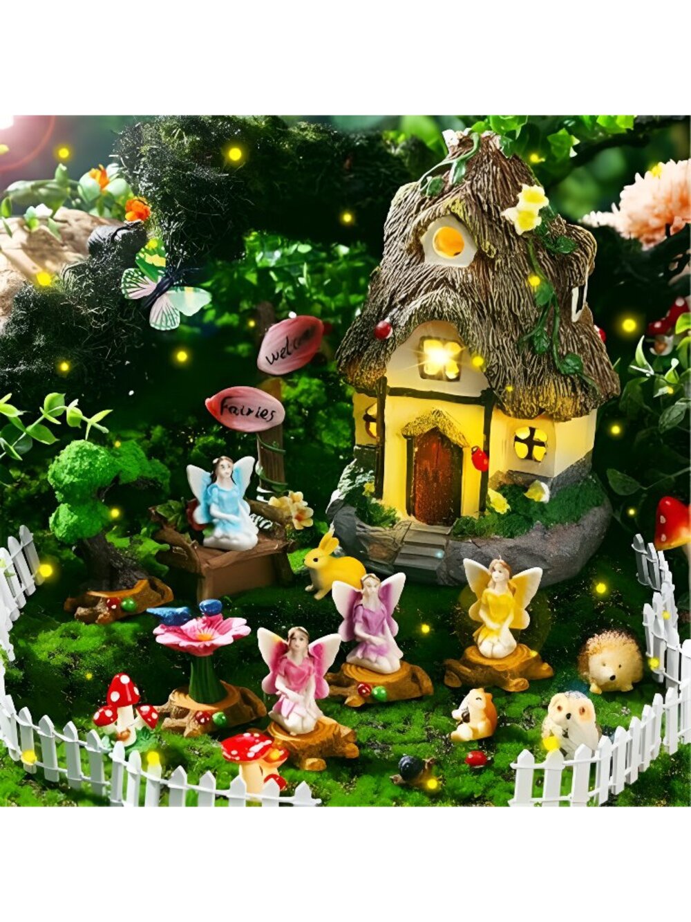 28 Pcs Solar House Garden Accessories Fairy Light up Fairy Figures